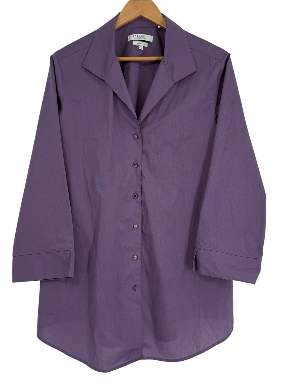 Foxcroft Appleseed’s Wrinkle Free Solid Purple Button Up Top 18 Shaped Career